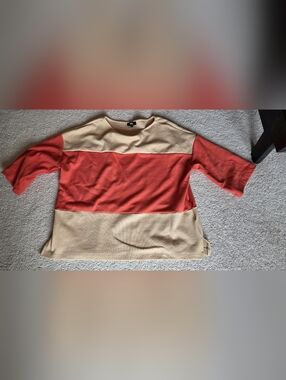 Boxy Colorblock Top in Coral and Beige